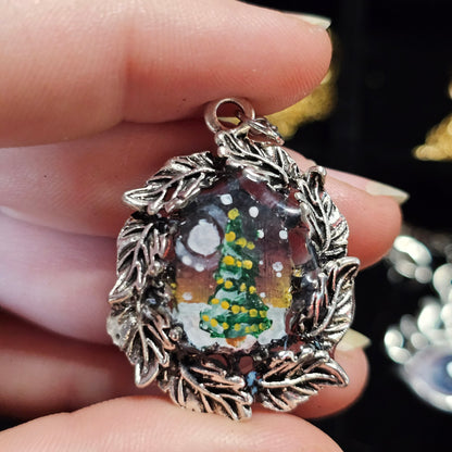 Hand painted necklace- Yuletide