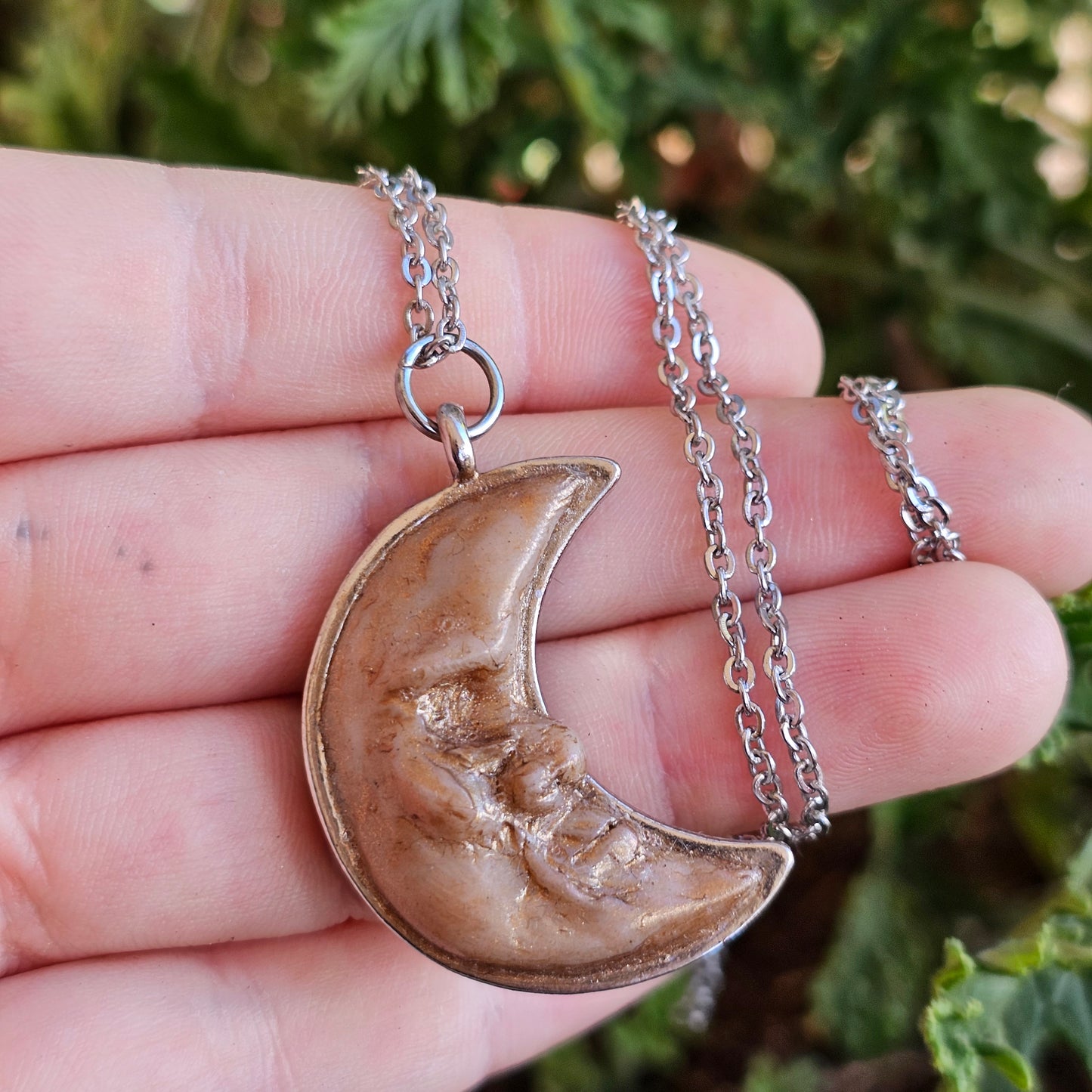 Hand sculpted necklace- Old Man Moon