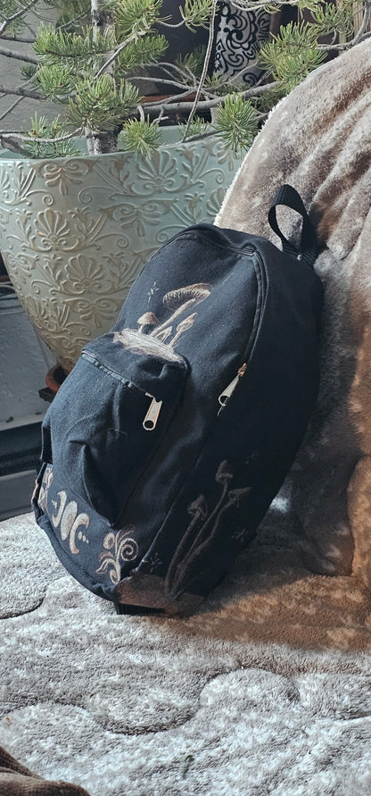 Bleach painted backpack/ Mushrooms