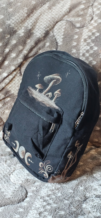 Bleach painted backpack/ Mushrooms