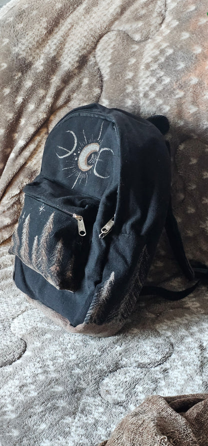 Bleach painted backpack/ winter forest vibe