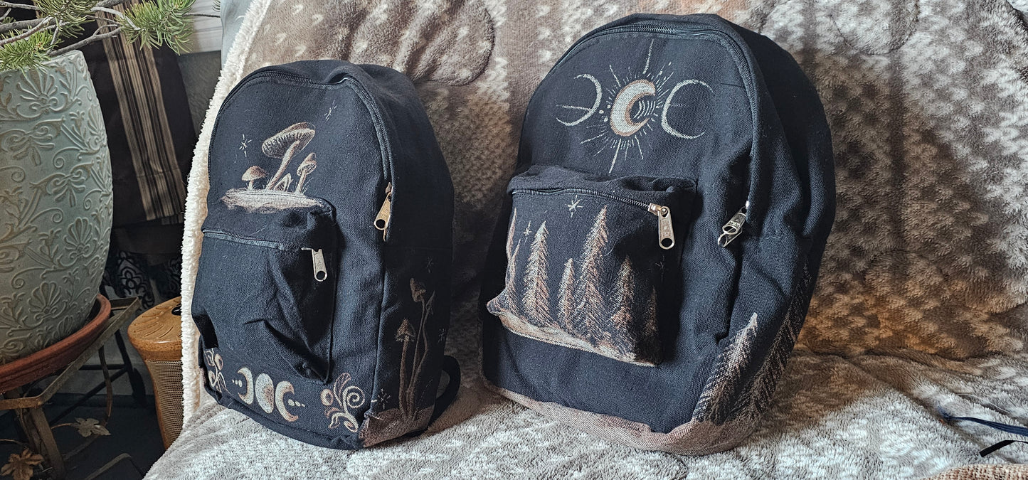 Bleach painted backpack/ winter forest vibe