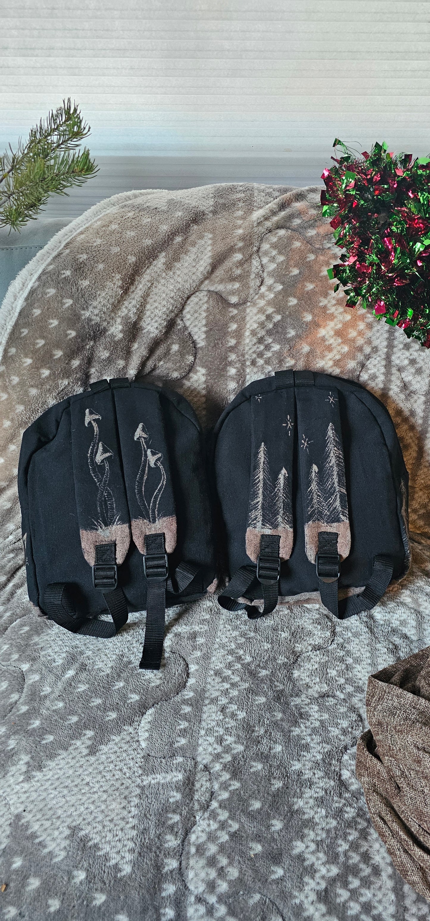 Bleach painted backpack/ Mushrooms